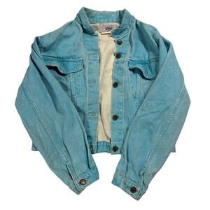 Vintage Cropped Jean Jacket Womens Medium Cropped Denim 90s Weathered Blues